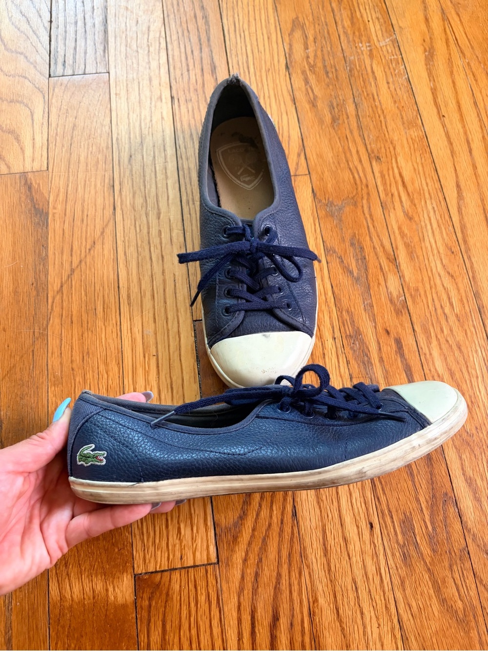 Lacoste Women's Navy Leather Lace-Up Sneakers